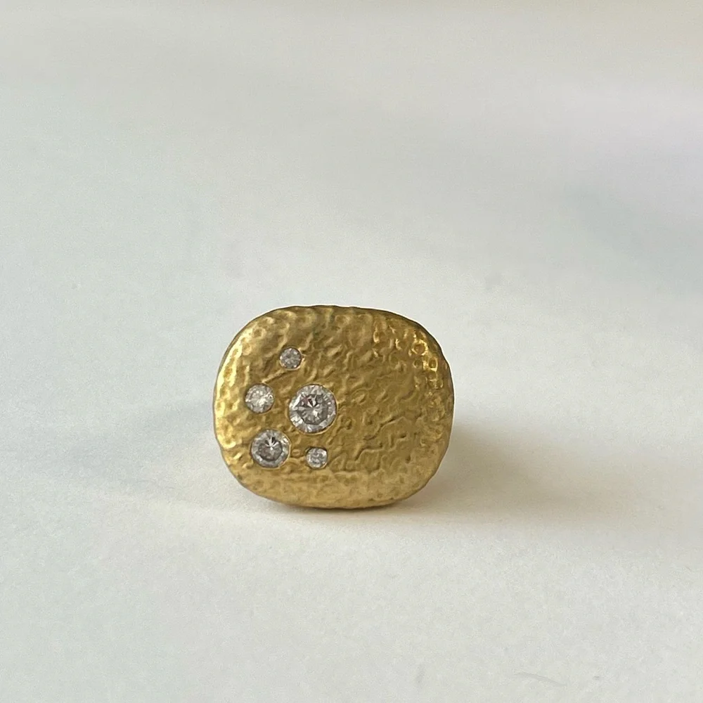 Hammered Gold & Diamond Ring